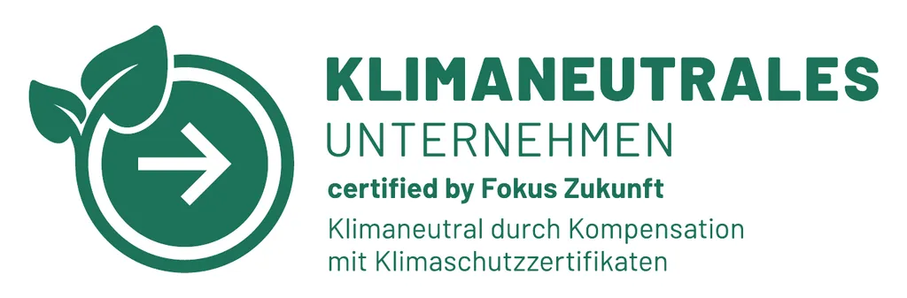 Klimaneutrales Unternehmen – certified by Fokus Zukunft. Klimaneutral durch Kompensation mit Klimaschutzzertifikaten.